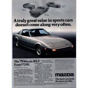 1979 Mazda RX-7 RX7 Sports Car Vintage Print Ad 1953 Corvette Man Cave Wall Art